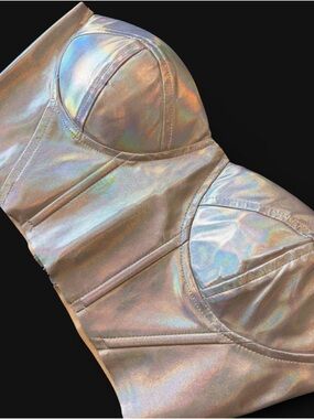 Silver Holographic / Iridescent Bustier Corset Crop Top by REHAB
